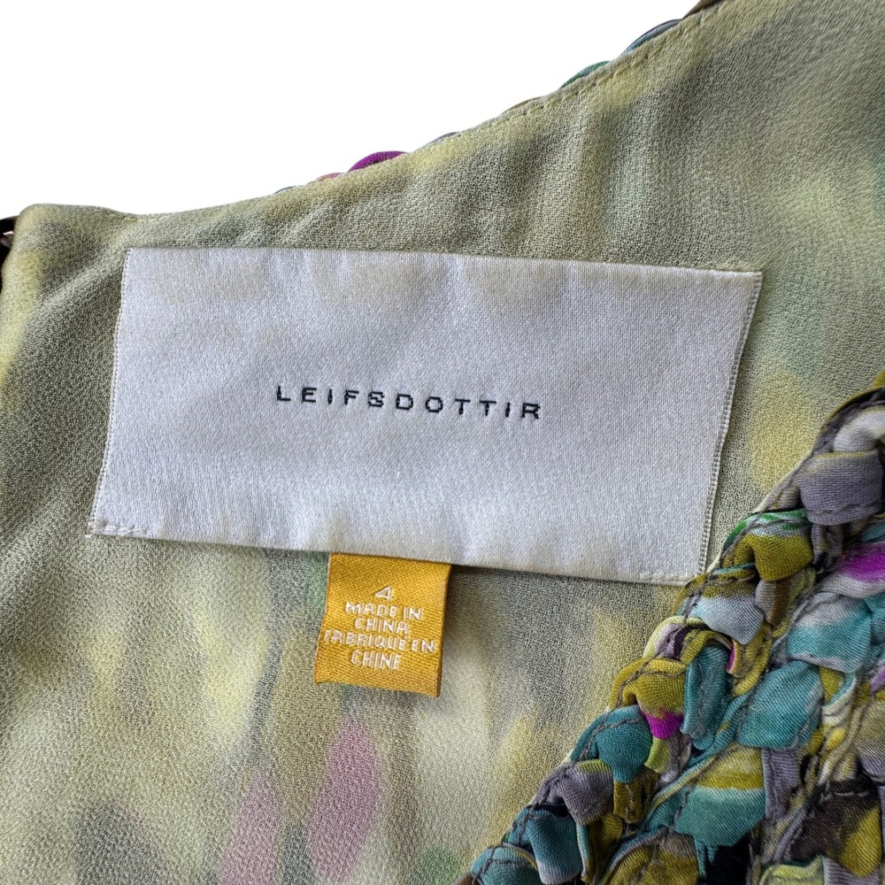 Anthropologie Leifsdottir Silk Yellow Watercolor Tiered Dress Women 4 Boho Artsy - Picture 3 of 12